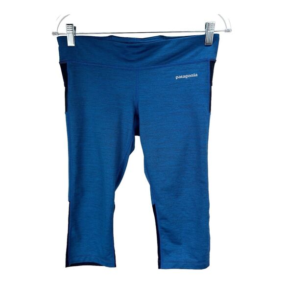 Patagonia Velocity Running Crop Capri Legging Sz MEDIUM Blue Black - Picture 2 of 9